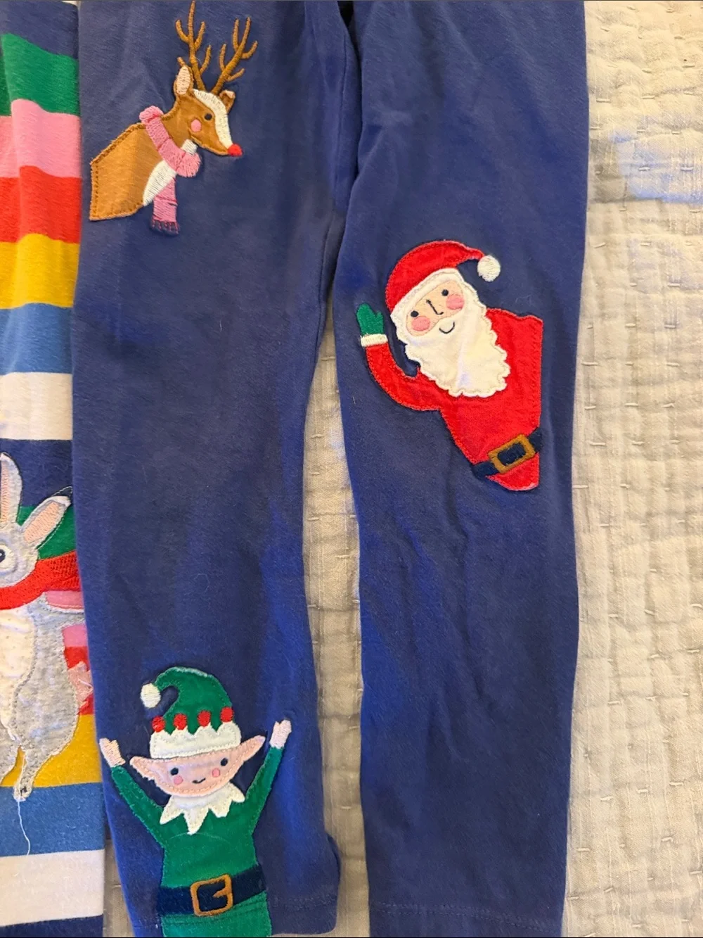 Mini Boden Girls' Rainbow Stripe & Navy Holiday Appliqué Leggings (size 6)